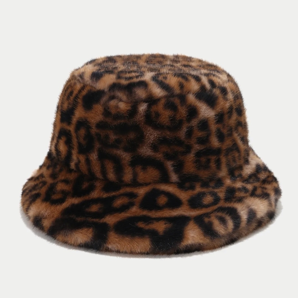 Leopard Print Faux Fur Bucket Hat - Picture 6 of 14